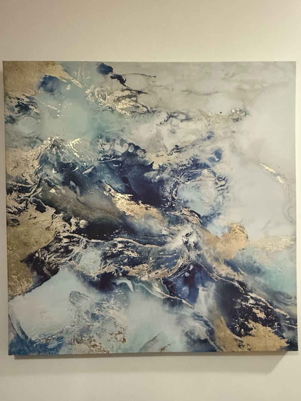 Abstract Ocean Canvas Wall Art in Blue and Gold (39x39)